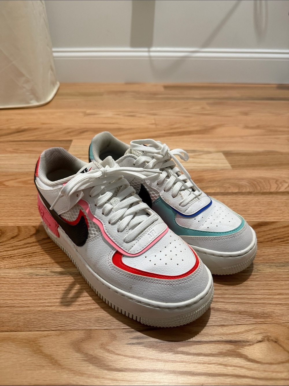 Nike White Leather Low Shadow Air Force 1 Sneakers